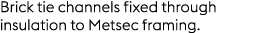 Brick tie channels fixed through insulation to Metsec framing.