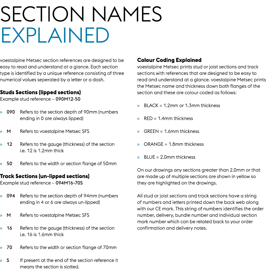 Section Names Explained voestalpine Metsec section references are designed to be easy to read and understand at a gla...