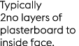Typically 2no layers of plasterboard to inside face.