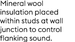 Mineral wool insulation placed within studs at wall junction to control flanking sound.