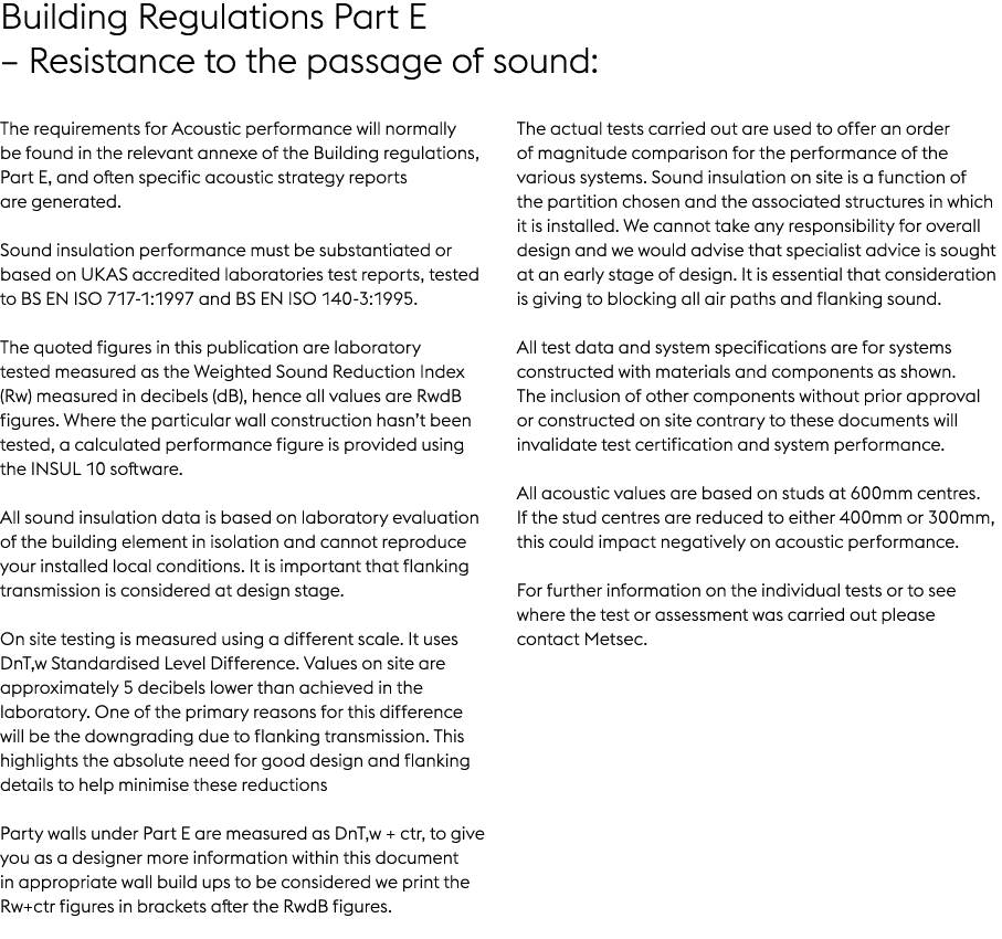 Building Regulations Part E – Resistance to the passage of sound: The requirements for Acoustic performance will norm...