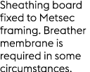 Sheathing board fixed to Metsec framing. Breather membrane is required in some circumstances.