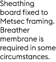 Sheathing board fixed to Metsec framing. Breather membrane is required in some circumstances.