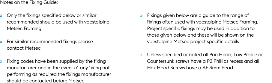 Notes on the Fixing Guide: » Only the fixings specified below or similar recommended should be used with voestalpine ...