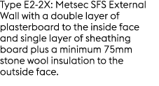 Type E2 2X: Metsec SFS External Wall with a double layer of plasterboard to the inside face and single layer of sheat...