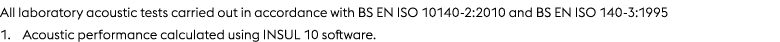 All laboratory acoustic tests carried out in accordance with BS EN ISO 10140 2:2010 and BS EN ISO 140 3:1995 1. Acous...