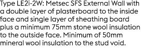 Type LE2i 2W: Metsec SFS External Wall with a double layer of plasterboard to the inside face and single layer of she...