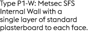 Type P1 W: Metsec SFS Internal Wall with a single layer of standard plasterboard to each face.