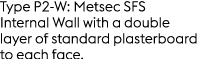 Type P2 W: Metsec SFS Internal Wall with a double layer of standard plasterboard to each face. 