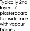 Typically 2no layers of plasterboard to inside face with vapour barrier.