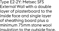 Type E2 2Y: Metsec SFS External Wall with a double layer of plasterboard to the inside face and single layer of sheat...